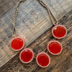 Banana Republic Bold Gem Necklace Orange Rhinestone  Glamour Festival Chunky